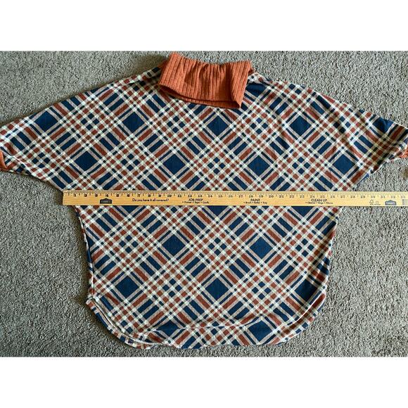 Women's Preppy Burnt Orange and Blue Plaid Sweater Turtleneck Top Sz M - Picture 4 of 4
